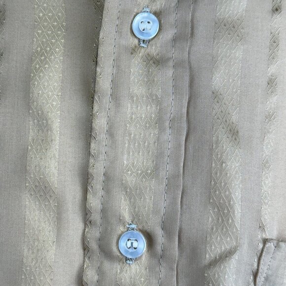 Vintage Mens Button-Down Shirt 17.5-34 Geometric Pattern Beige Long Sleeve 70's - Picture 8 of 10